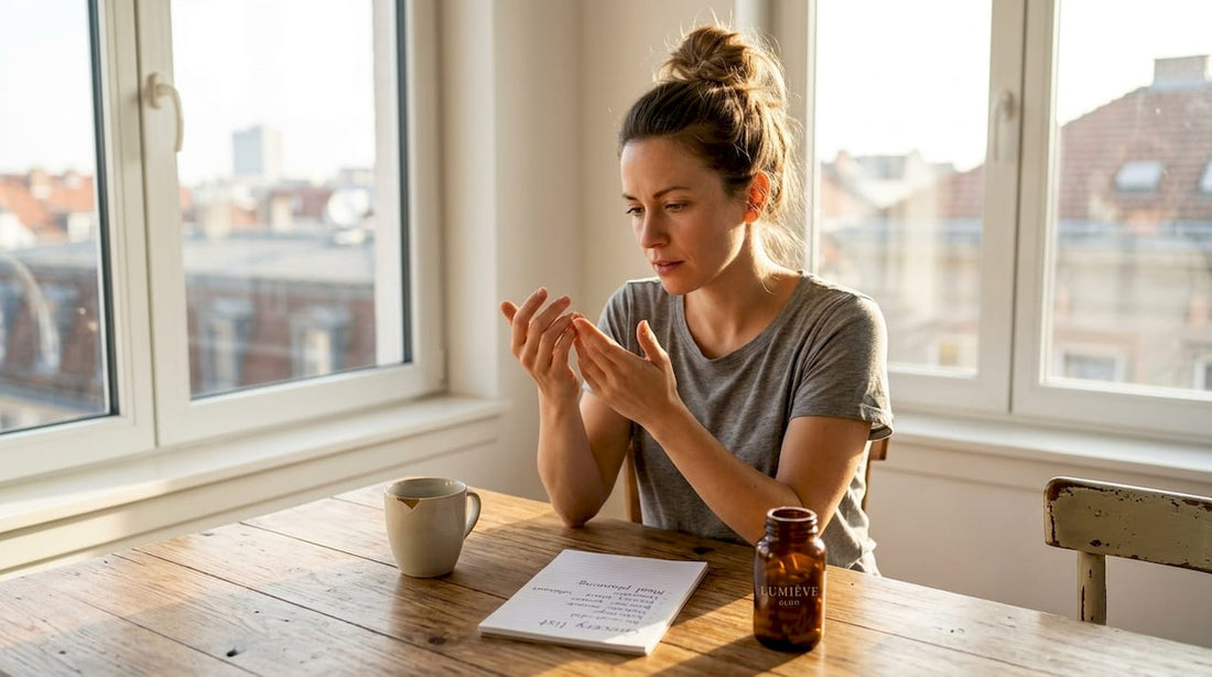 Woman inspecting her nails in morning light