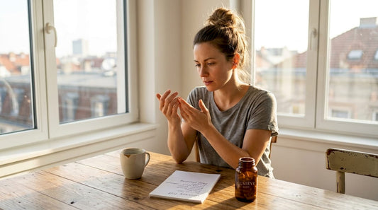 Woman inspecting her nails in morning light