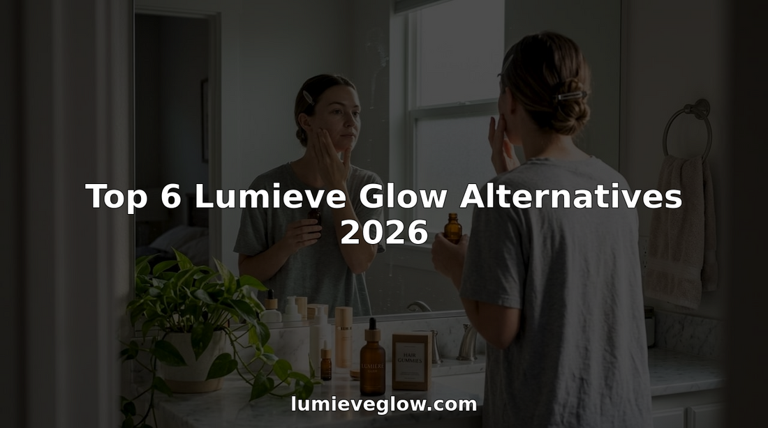 Woman applies serum at bathroom vanity