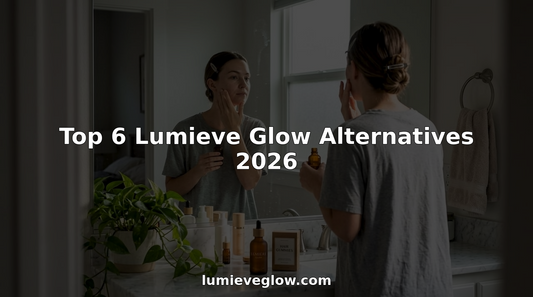 Woman applies serum at bathroom vanity