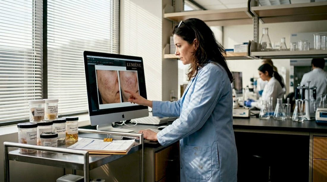 Dermatologist reviewing skin glow research results